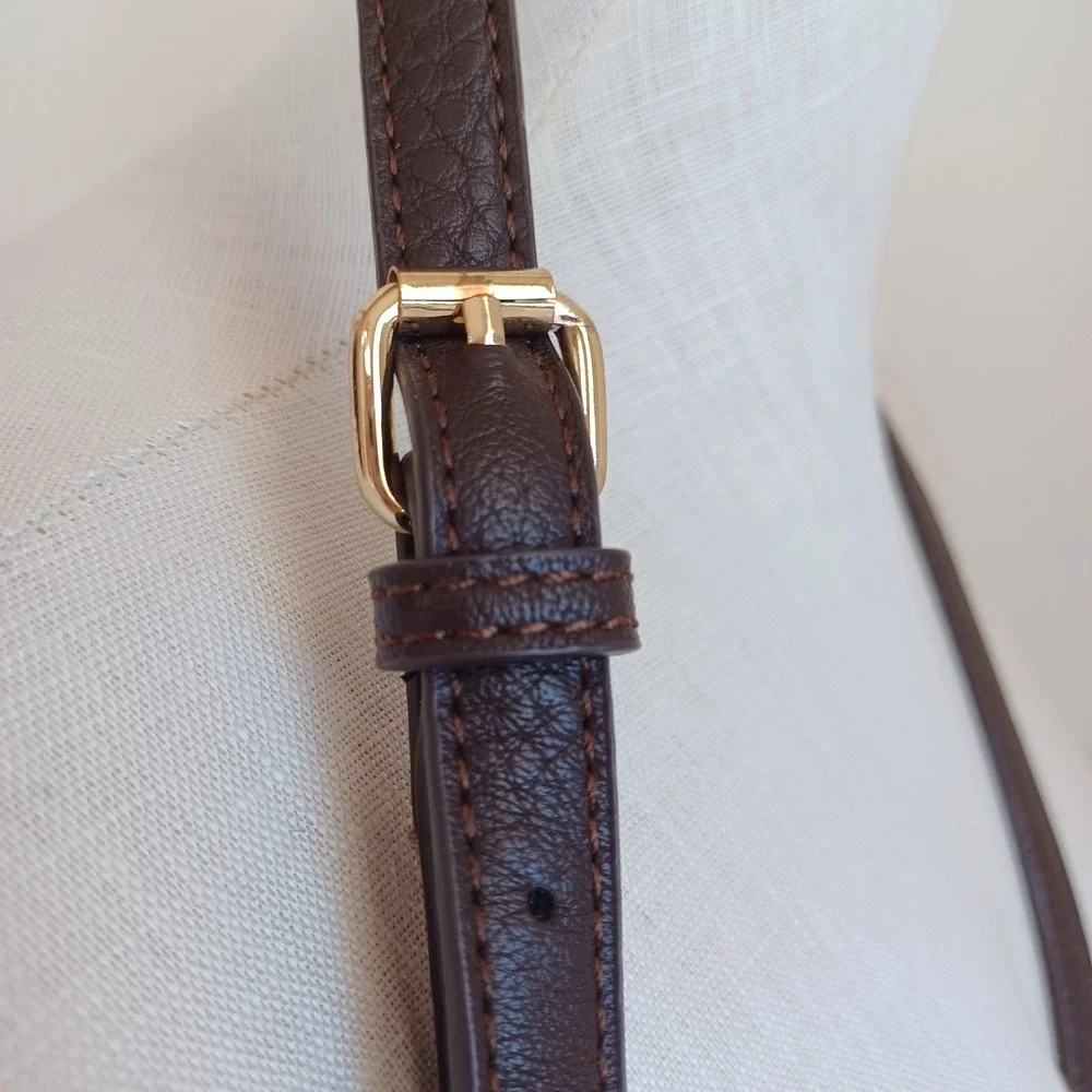 Charming Charlie Brown Pebbled Vegan Leather Saddle Crossbody Bag Whipstitch